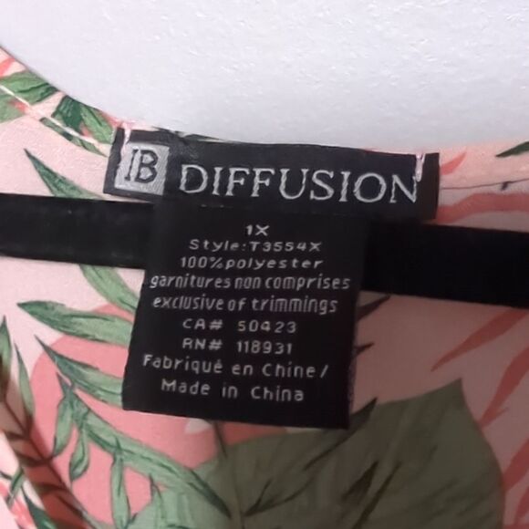 IB Diffusion Pink Tropical V Neck Flutter Sleeve - Picture 3 of 4